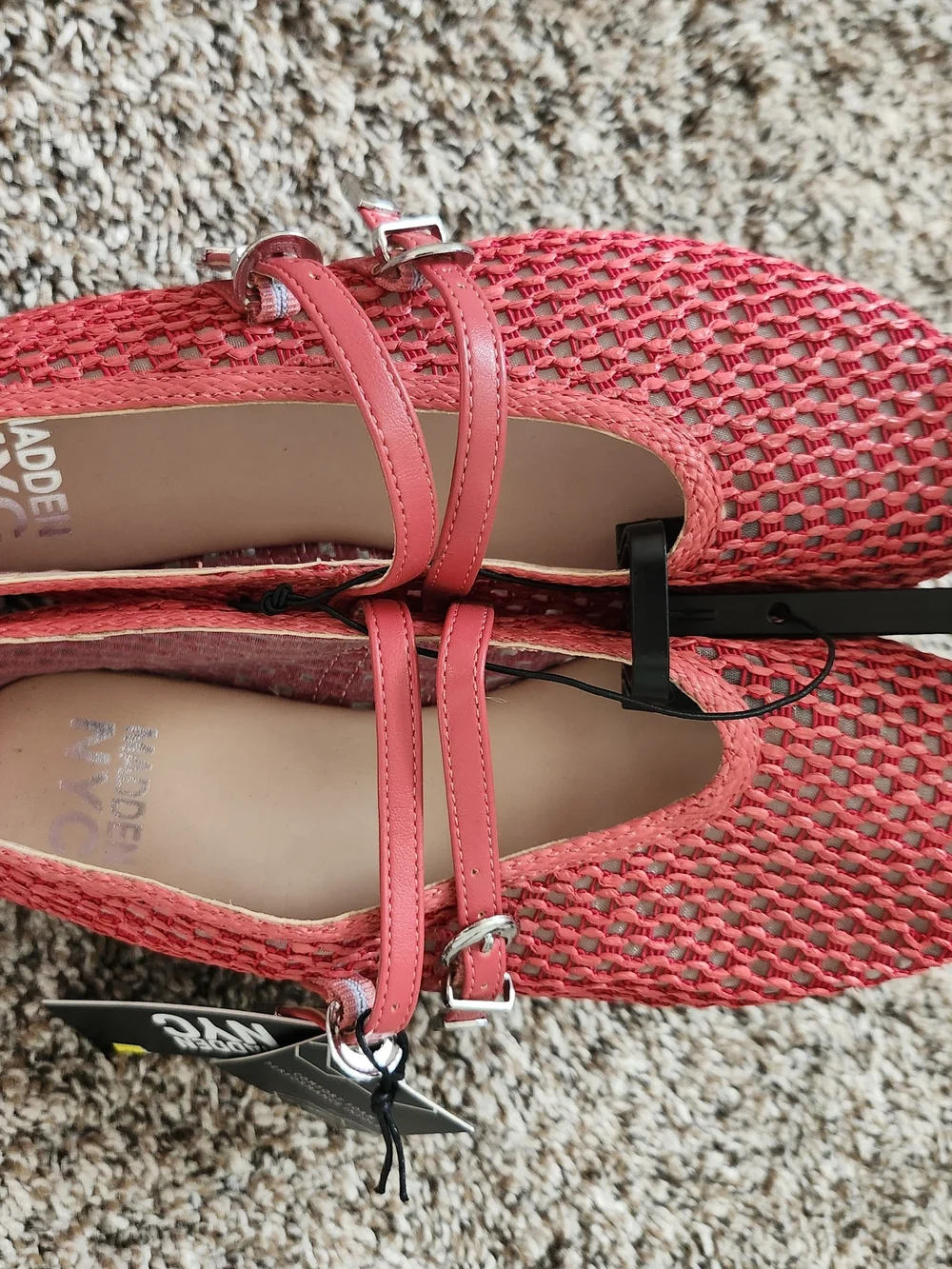 Woven Coral Double-Strap Mary Jane Flats
